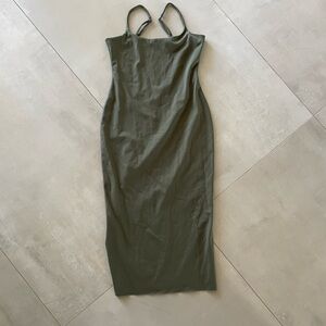Open Edit bodycon midi dress in a soft sage green, size Medium.